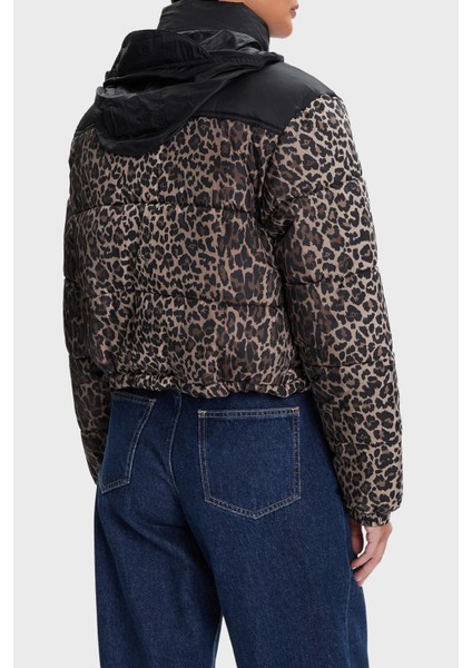 Leopar Desen Relaxed Fit Çıkarılabilir Kapüşonlu Şişme Mont Bayan Mont DW0DW21967 0hd fırsatları