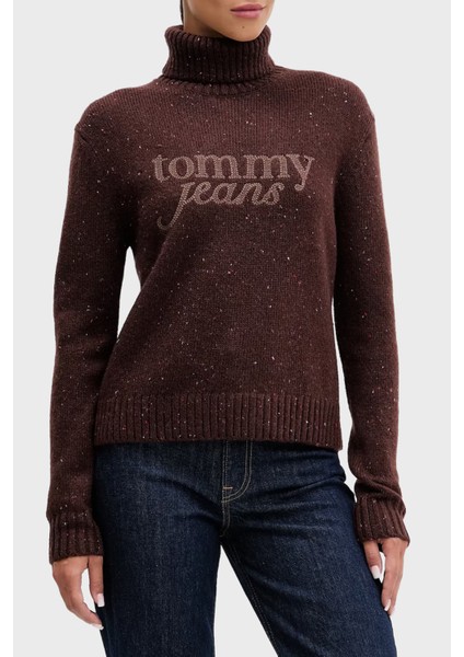 Yün Karışımlı Relaxed Fit Balıkçı Yaka Logolu Kazak Bayan Kazak DW0DW21687 Gs7