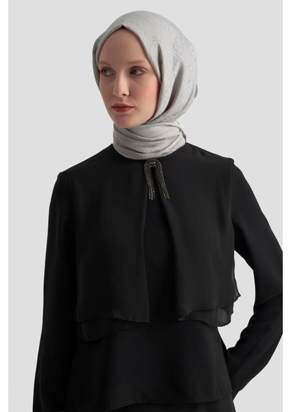 Broş Detaylı Şifon Garnili Şifon Parçalı Pantolonlu Ikili Takım Siyah 25KT675 modelleri