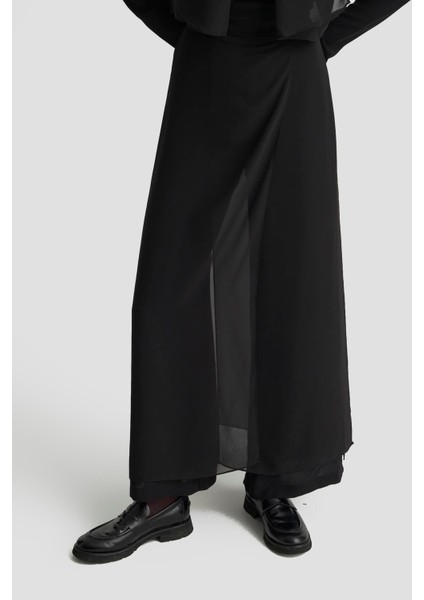 Broş Detaylı Şifon Garnili Şifon Parçalı Pantolonlu Ikili Takım Siyah 25KT675 fırsatları