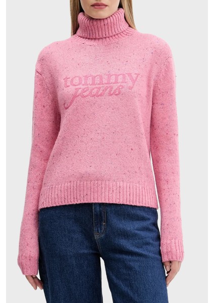 Yün Karışımlı Relaxed Fit Balıkçı Yaka Logolu Kazak Bayan Kazak DW0DW21687 Thc