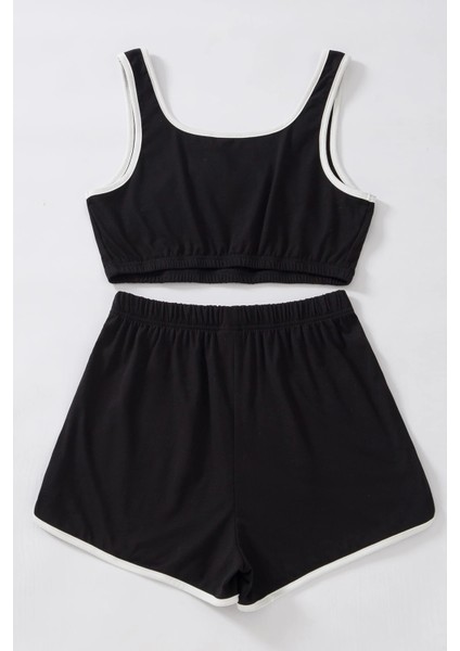 Kadın Siyah Askılı Crop Top ve Şortlu Gecelik Takım modelleri