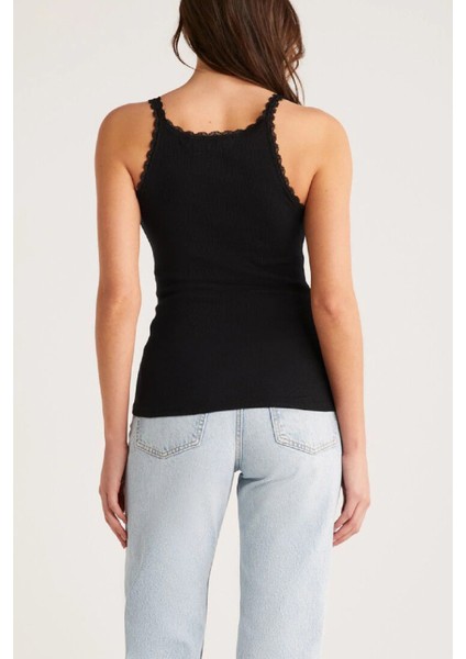 Kadın Siyah Normal Kalıp Dantel Detalı Ince Askılı Oyuk Yaka Atlet modelleri