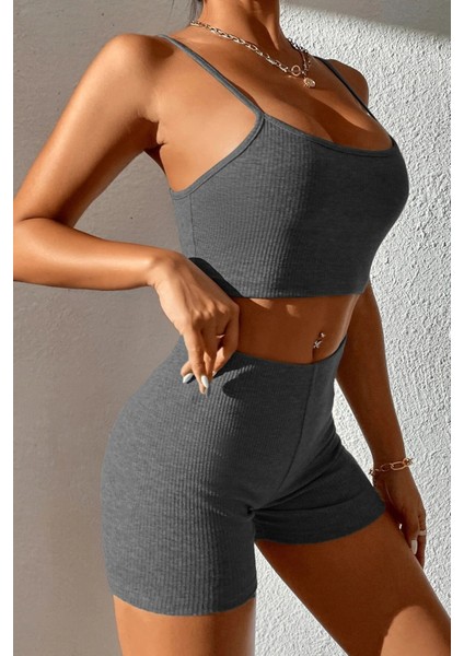 Kadın Antrasit Gri Şortlu Kaşkorse Gecelik Takım modelleri