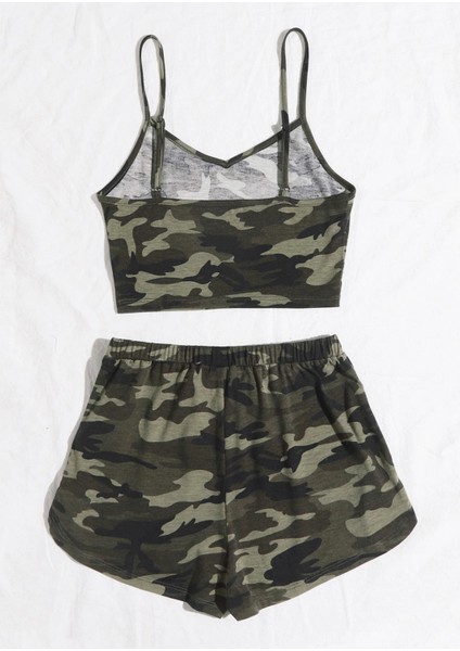Kadın Kamuflaj Desenli Askılı Crop Top ve Şortlu Gecelik Takım fiyatları