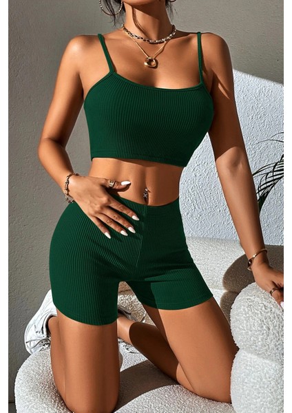 Kadın Yeşil Şortlu Kaşkorse Gecelik Takım