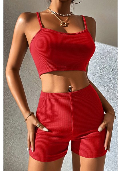 Kadın Kırmızı Şortlu Kaşkorse Gecelik Takım fırsatları