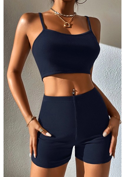 Kadın Lacivert Şortlu Kaşkorse Gecelik Takım fırsatları