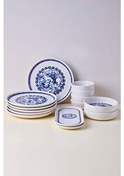 French Vintage 14 Parça Seramik Kahvaltı Takımı 6 Kişilik Mavi Zarif Tasarım fırsatları