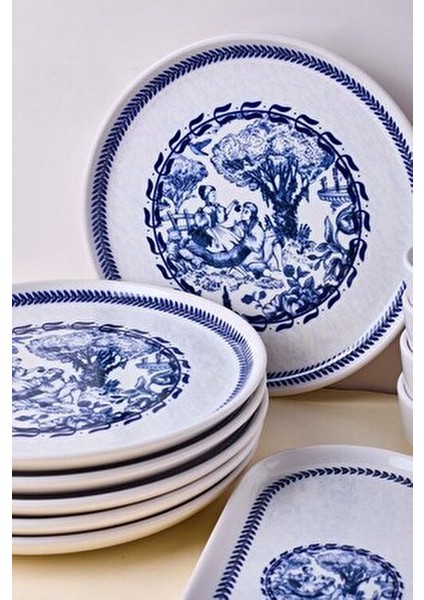 French Vintage 14 Parça Seramik Kahvaltı Takımı 6 Kişilik Mavi Zarif Tasarım indirimleri