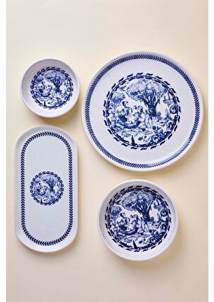 French Vintage 14 Parça Seramik Kahvaltı Takımı 6 Kişilik Mavi Zarif Tasarım