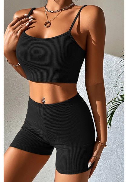 Kadın Siyah Şortlu Kaşkorse Gecelik Takım indirimleri