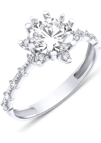 14 Ayar Altın Beyaz Lotus Tektaş Yüzük