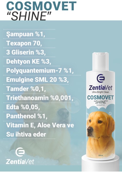 Cosmovet Shıne 250 ml Köpek Dökülmeyi Engelleyici ve Kolay Tarama Şampuanı modelleri