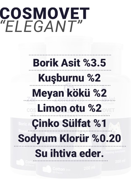 Cosmovet Elegant 200 ml Köpek Göz-Çene-Çene Altı ve Kulak Bakım Temizleme Solüsyonu
