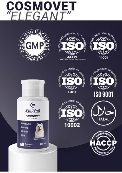 Cosmovet Elegant 200 ml Köpek Göz-Çene-Çene Altı ve Kulak Bakım Temizleme Solüsyonu