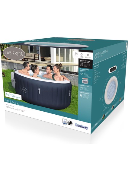 Lay-Z-Spa® Miami Airjet™ 6001C Enerji Tasarruflu Şişme Spa Havuzu, 2-4 Kişilik indirimleri