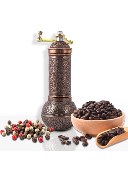 Glıos Bakır Renk Zamak Karabiber, Kahve, Çörek Otu Ve Haşhaş El Değirmeni Öğütücü Grinder 18 Cm