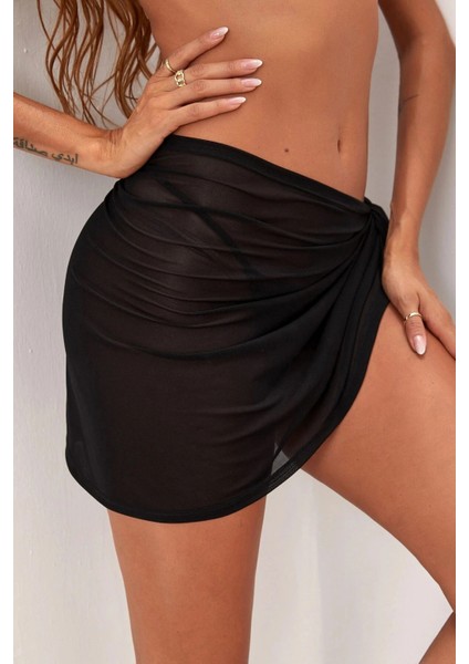 Kadın Siyah Transparan Belden Bağlamalı Pareo modelleri