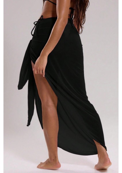 Kadın Siyah Bodrum Stili Bağlama Detaylı 150X75 Pareo indirimleri