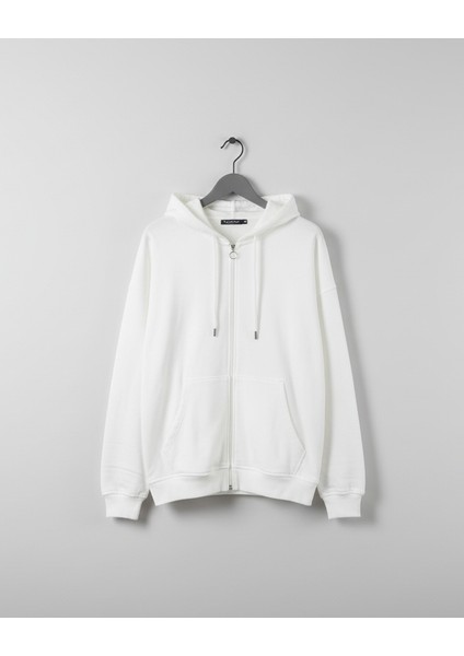 Sweatshirt Kapüşonlu Fermuarlı Beyaz Unisex