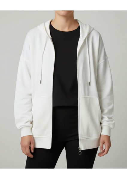 Sweatshirt Kapüşonlu Fermuarlı Beyaz Unisex fırsatları