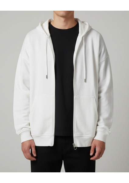 Sweatshirt Kapüşonlu Fermuarlı Beyaz Unisex indirimleri