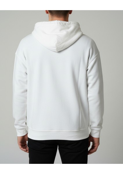 Sweatshirt Kapüşonlu Fermuarlı Beyaz Unisex