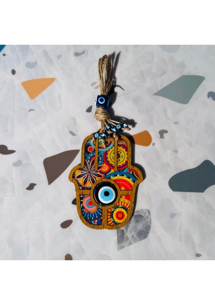 Nazar Boncuklu Fatıma Ana Eli Ahşap Desenli Dekoratif Hediyelik Duvar Süsü, 24 cm Hamsa Bereket fırsatları