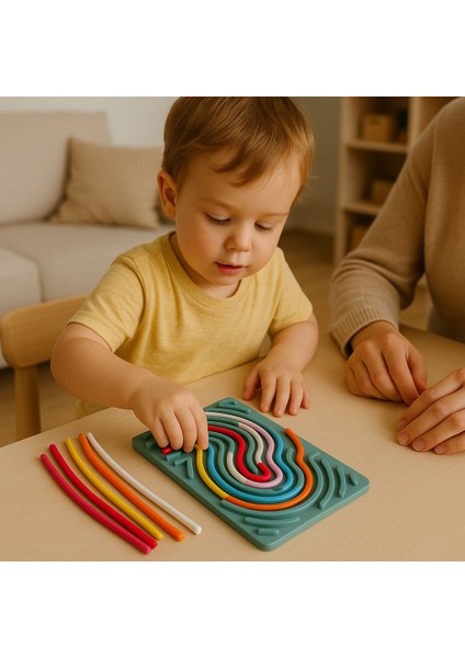 Tırtıl Yolu–kıvır, Tak, Oyna, Silikon Beceri Panosu, Duyusal Aktivite, Odaklanma, Fidget