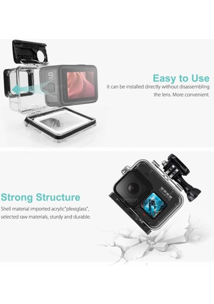 Gopro Hero 12 11 10 9 Için 60m Sualtı Su Geçirmez Kılıf Muhafaza Housing Ve Lens Filtresi