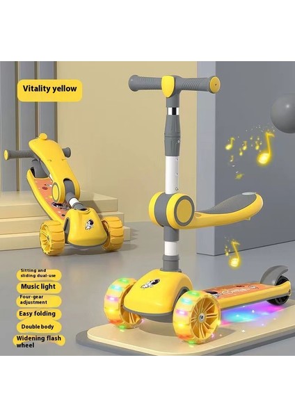 Yeni Scooter Çocuk 3'ü 1 Arada Scooter Oturabilir ve Katlanabilir Bir Anahtarı Kaydırabilir (Yurt Dışından)