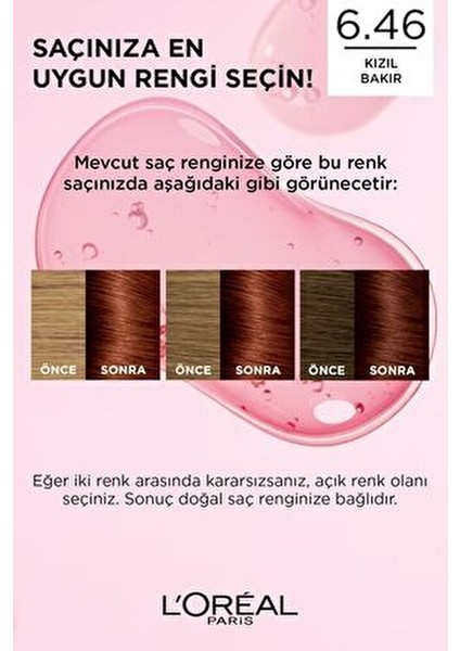 Excellence Creme Saç Boyası 6.46 Kızıl Bakır 3'lü Bakım İçeren Uzun Süre Kalıcı