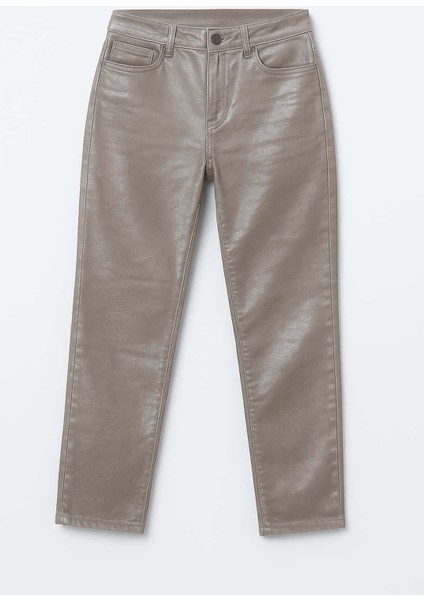 Kadın Yüksek Bel Parlak Mum Kumaş Straight Fit Jean Pantolon indirimleri