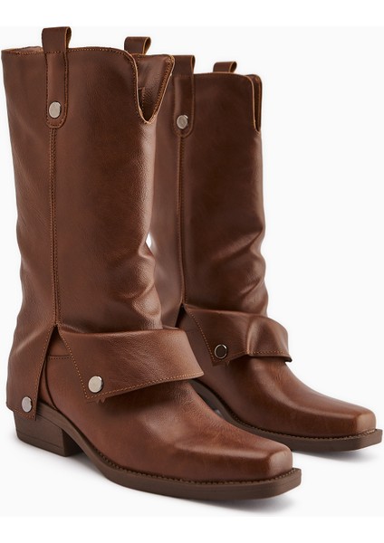 Fadia Taba Küt Burunlu Körüklü Kadın Çizme fırsatları