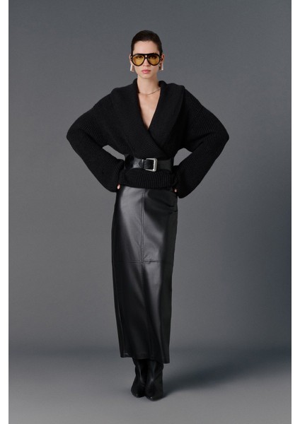 Yırtmaçlı Midi Deri Etek fiyatları