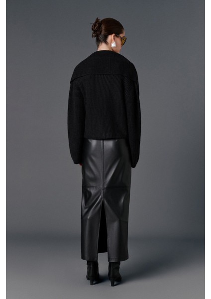 Yırtmaçlı Midi Deri Etek indirimleri