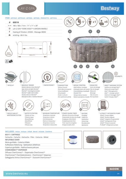 Lay-Z-Spa® 6001K Rome Smart Airjet™ Enerji Tasarruflu Şişme Spa Havuzu, Mobil Uygulama Kontrollü, 4-6 Kişilik indirimleri
