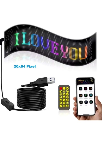 35X10CM Programlanabilir LED Matrix Kayan Yazı 20X64 Pixel Emoji Tabela Araba Bluetooth App Kontrol