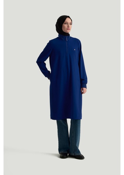 Kolları Ribanalı Yarım Fermuarlı Tunik Morcivert 25KT456 fiyatları