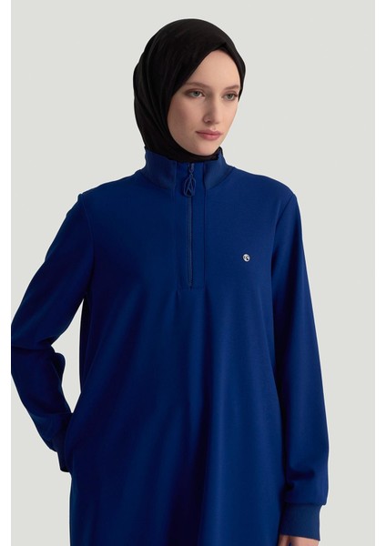 Kolları Ribanalı Yarım Fermuarlı Tunik Morcivert 25KT456 modelleri