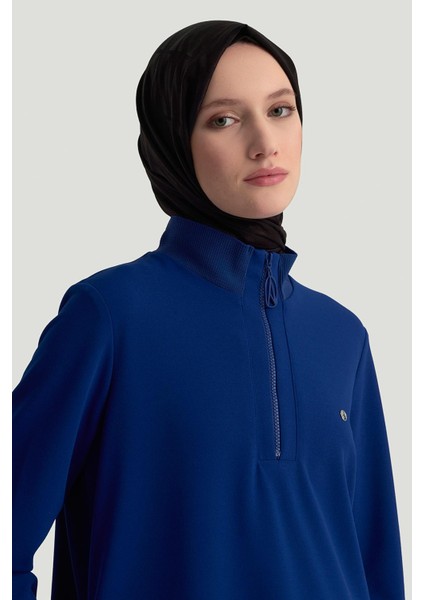 Kolları Ribanalı Yarım Fermuarlı Tunik Morcivert 25KT456 fırsatları