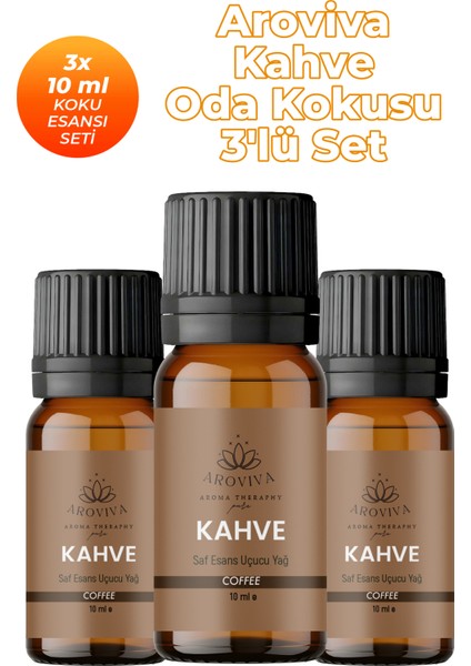 Kahve Oda Kokusu 3'lü Set- Doğal Esansiyel Uçucu Yağ, Difüzör Esansı, Buhurdanlık Yağı