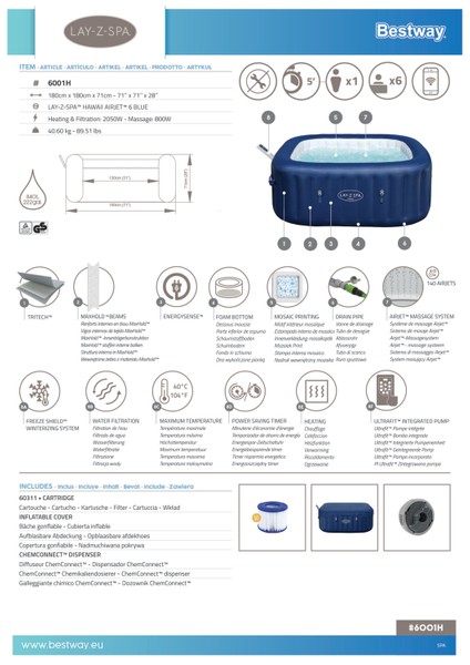 Lay-Z-Spa® Hawaii Smart Airjet™ 6001H Enerji Tasarruflu Şişme Spa Havuzu, Mobil Uygulama Kontrollü, 4-6 Kişilik