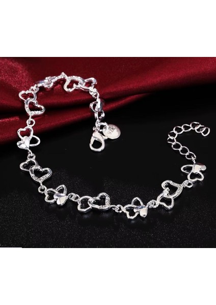 925 Ayar Gümüş Kalp Figürlü Taşlı Yeni Model Bileklik Sevgiliye Hediye