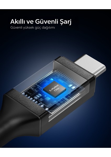 USB-C to USB-C 1 Metre Kablo 100W Güç / PPS 2.0 Desteği Super Hızlı Şarj / 5 Gbps (E-Marker Çip) Data Aktarım Hızı / PD USB 3.2 Type-C Ekstra Dayanıklı MFI Lisanslı Black - ACA09459