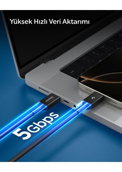 USB-C to USB-C 1 Metre Kablo 100W Güç / PPS 2.0 Desteği Super Hızlı Şarj / 5 Gbps (E-Marker Çip) Data Aktarım Hızı / PD USB 3.2 Type-C Ekstra Dayanıklı MFI Lisanslı Black - ACA09459