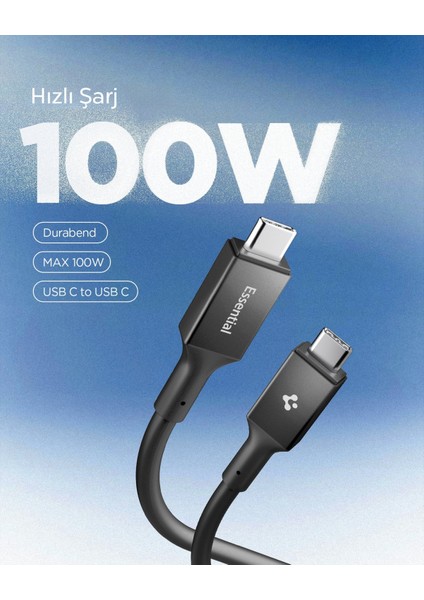 USB-C to USB-C 1 Metre Kablo 100W Güç / PPS 2.0 Desteği Super Hızlı Şarj / 5 Gbps (E-Marker Çip) Data Aktarım Hızı / PD USB 3.2 Type-C Ekstra Dayanıklı MFI Lisanslı Black - ACA09459