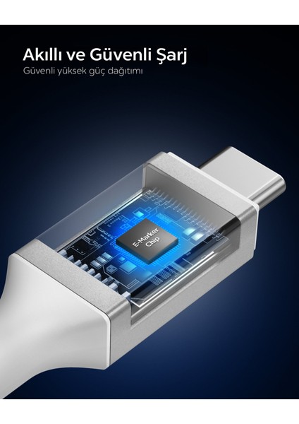 USB-C to USB-C 1 Metre Kablo 100W Güç / PPS 2.0 Desteği Super Hızlı Şarj / 5 Gbps (E-Marker Çip) Data Aktarım Hızı / PD USB 3.2 Type-C Ekstra Dayanıklı MFI Lisanslı White - ACA08774