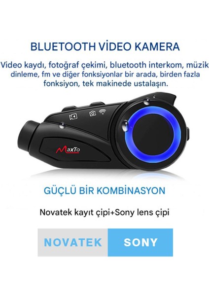 Maxto M3 Fhd 1080P Kameralı Intercom Motosiklet Kask Intercom
